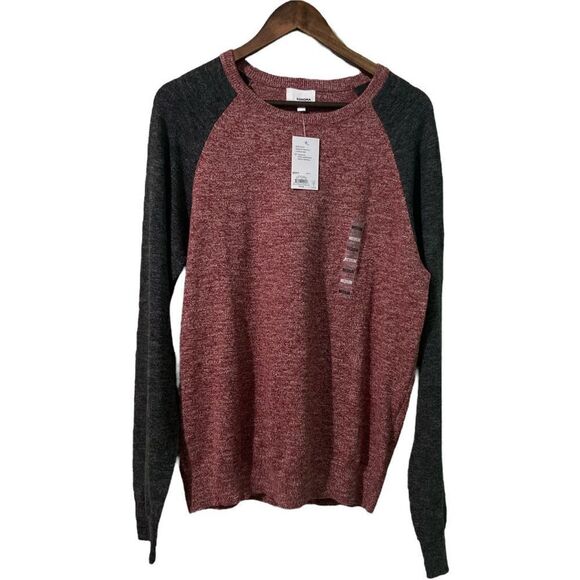 NWT Sonoma Supersoft Raglan Sweater Red Gray M Casual Minimalist Preppy Layering - Picture 1 of 7